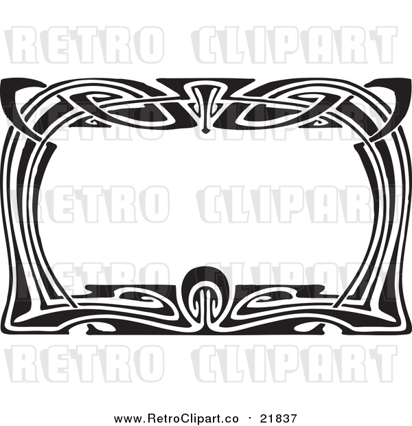 Vector Clipart of a Retro Black and White Art Deco Styled Border