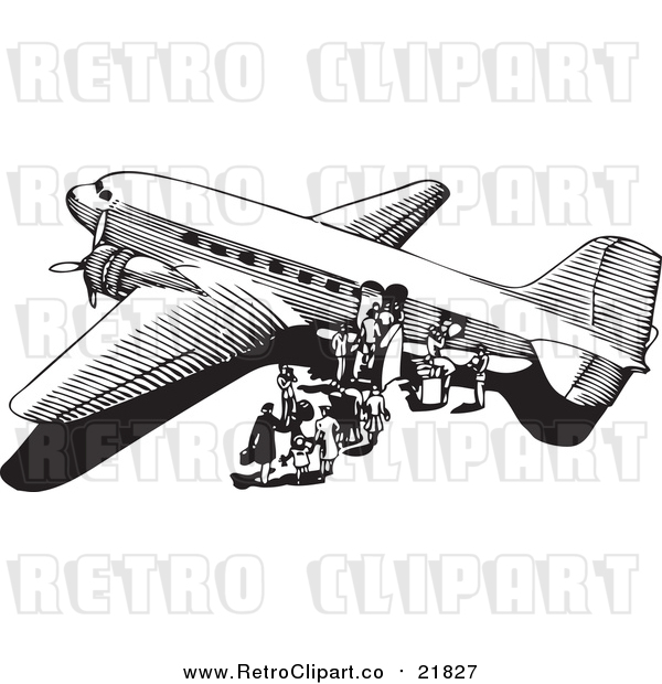 Vector Clipart of a Retro Black and White Plane