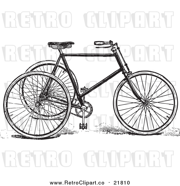 Vector Clipart of a Retro Black and White Tricycle