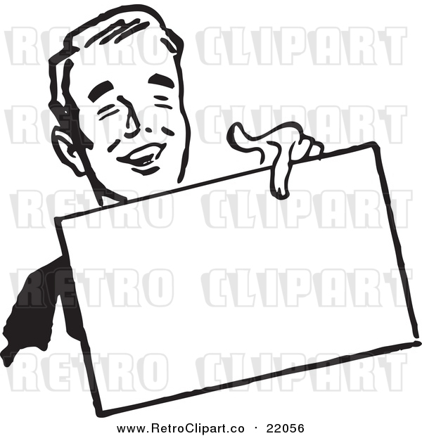 Vector Clipart of a Retro Business Man Holding out a Blank Sign