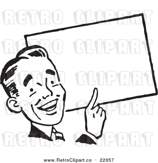 Vector Clipart of a Retro Business Man Pointing to a Blank Sign