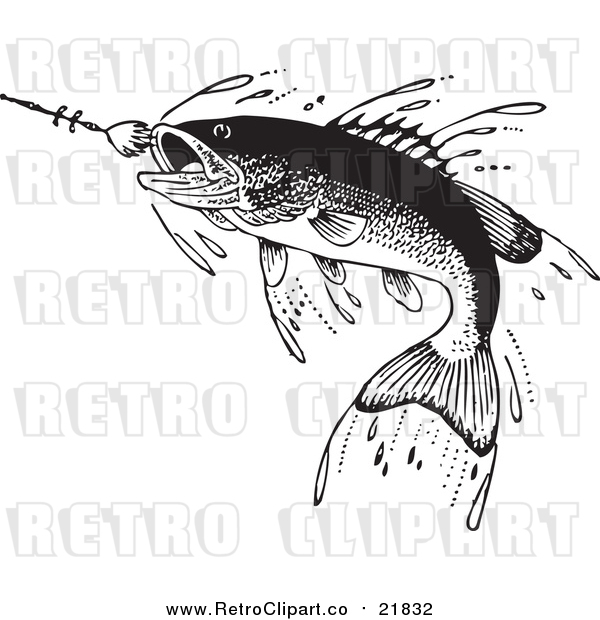 Vector Clipart of a Retro Fish Swimming Towards a Lure