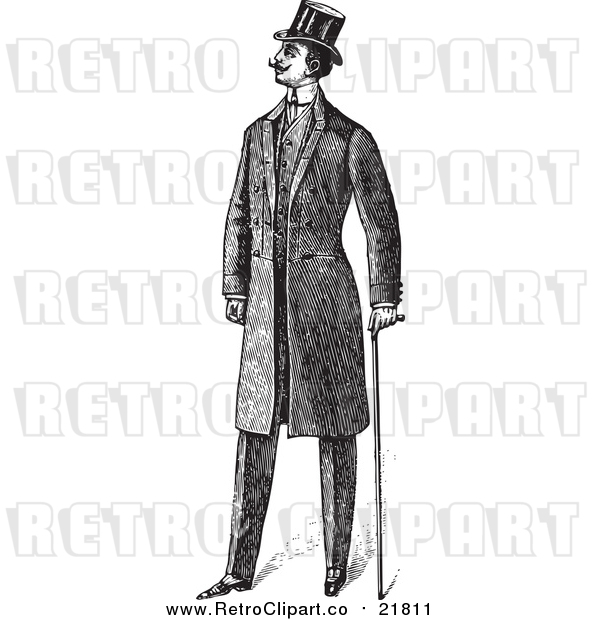 Vector Clipart of a Retro Gentleman with a Cane