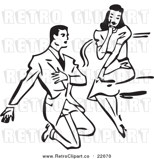 Vector Clipart of a Retro Man Proposing to a Woman