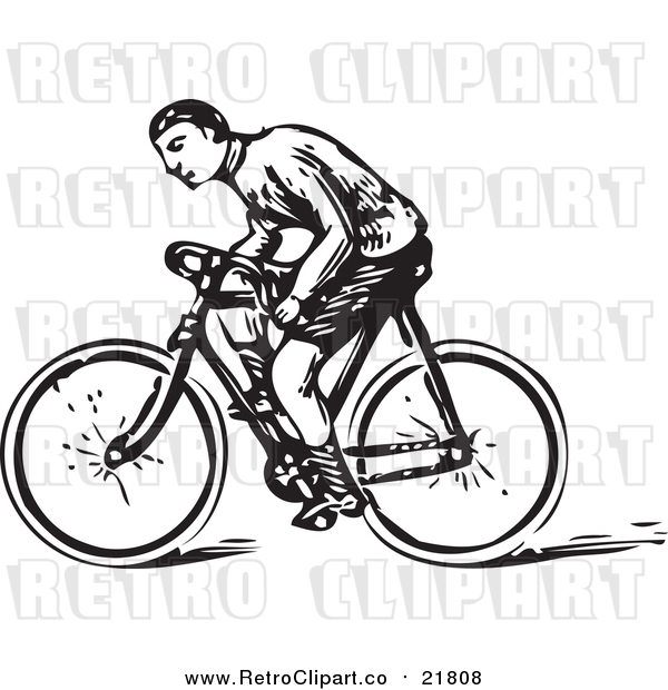Vector Clipart of a Retro Man Riding a Bicycle