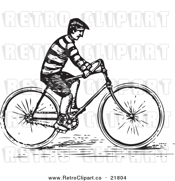 Vector Clipart of a Retro Man Riding a Bike
