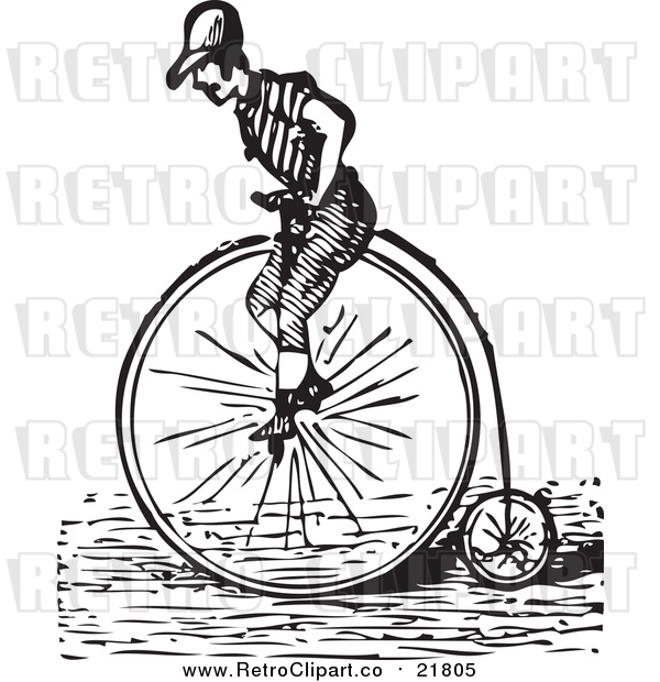 Vector Clipart of a Retro Man Riding a Penny Farthing Bicycle