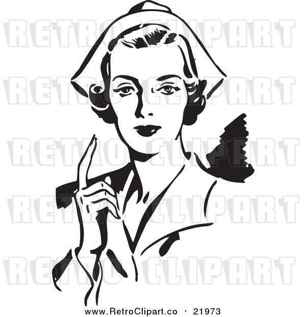 Vector Clipart of a Retro Nurse Holding up One Finger