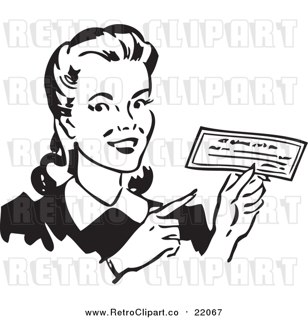 Vector Clipart of a Retro Woman Holding a Check