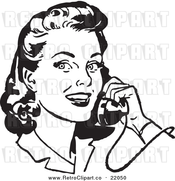 Vector Clipart of a Retro Woman Smiling and Chatting on a Phone