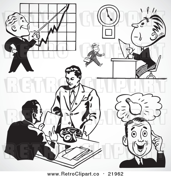 Vector Clipart of Black and White Retro Business Men