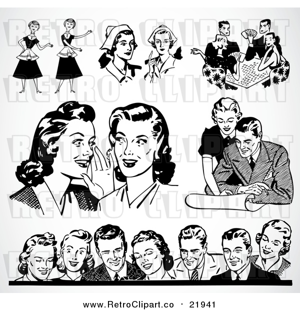 Vector Clipart of Different Scenes of Retro People