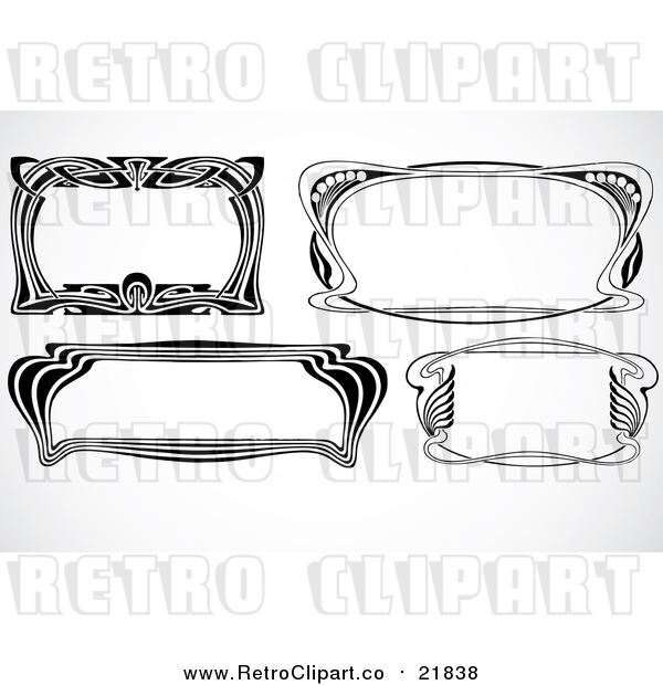 Vector Clipart of Retro Black and White Art Deco Styled Borders