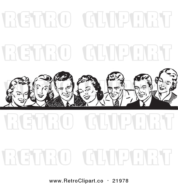 Vector Clipart of Retro Men and Women in Black and White