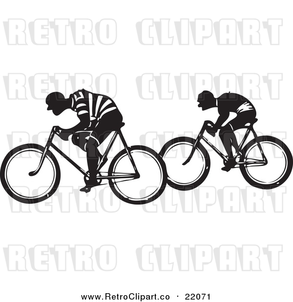 Vector Clipart of Retro Men Riding Bicycles