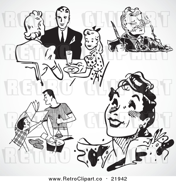 Vector Clipart of Retro People and Food