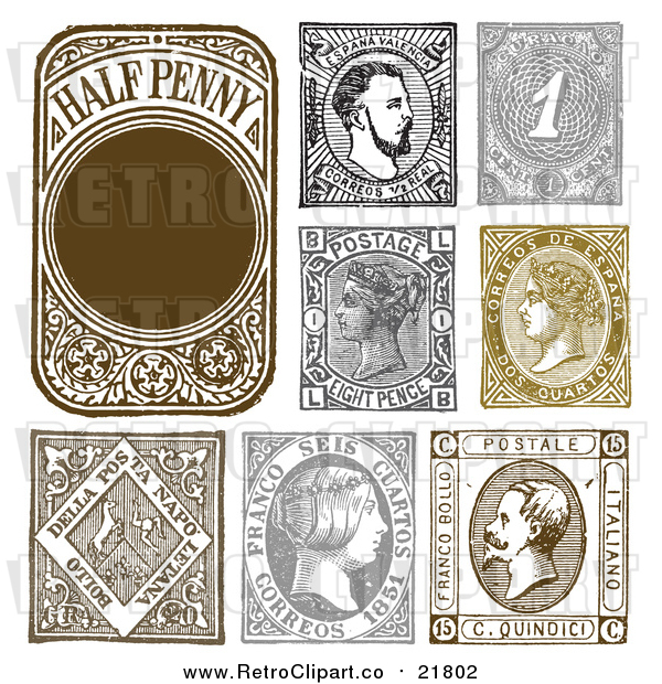 Vector Clipart of Retro Stamp Designs