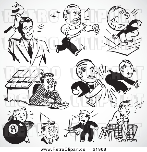 Vector Clipart Retro Black and White Upset and Mad Businessmen