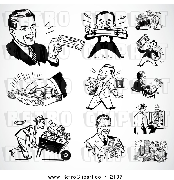Vector Clipart Retro Black and White Wealthy Businessmen