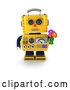 Clip Art of Retro 3d Apologetic Yellow Robot Holding Flowers by Stockillustrations