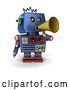 Clip Art of Retro 3d Blue Robot Announcing with a Megaphone by Stockillustrations