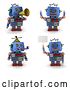 Clip Art of Retro 3d Blue Robot Toy in Four Poses 2 by Stockillustrations