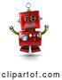 Clip Art of Retro 3d Excited Happy Jumping Red Metal Robot by Stockillustrations