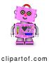 Clip Art of Retro 3d Friendly Pink Female Robot Tilting Her Head and Smiling by Stockillustrations