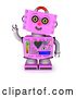 Clip Art of Retro 3d Friendly Pink Female Robot Tilting Her Head and Waving by Stockillustrations