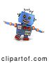 Clip Art of Retro 3d Happy Blue Robot Pretending to Be an Airplane by Stockillustrations