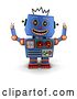 Clip Art of Retro 3d Happy Blue Robot with Both Arms up by Stockillustrations