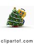 Clip Art of Retro 3d Happy Yellow Robot Smiling Around a Christmas Tree, over White by Stockillustrations