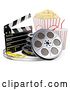 Clip Art of Retro 3d Movie Popcorn Bucket and Soda with Film and a Clapper, on a White Background by