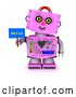 Clip Art of Retro 3d Pink Female Robot Smiling, Tilting Her Head to the Side and Holding a Hello Sign, on a White Background by Stockillustrations