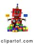 Clip Art of Retro 3d Red Robot Holding Happy Bday Signs by Stockillustrations