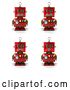 Clip Art of Retro 3d Red Robot with Different Emotional Expressions by Stockillustrations