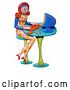 Clip Art of Retro 3d Secretary Working on a Computer at a Desk by Amy Vangsgard