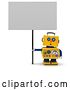Clip Art of Retro 3d Surprised Yellow Robot Looking up and Holding a Sign by Stockillustrations