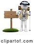 Clip Art of Retro 3d White Guy Hiker by a Sign, on a White Background by