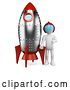 Clip Art of Retro 3d White Guy with a Rocket, on a White Background by Texelart