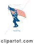 Clip Art of Retro American Patriot Minuteman Revolutionary Soldier Wielding a Flag with Always Honour the Heroes on Patriot's Day Text on White by Patrimonio
