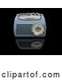 Clip Art of Retro Blue Radio with a Station Tuner, on a Reflective Black Surface by KJ Pargeter