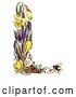 Clip Art of Retro Border of Daffodil Crocus Daisy Flowers and a Bee by Prawny Vintage