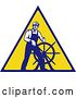 Clip Art of Retro Captain Steering a Helm on a Yellow Sign by Patrimonio