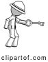 Clip Art of Retro Cartoon Halftone Explorer Ranger Guy with Big Key of Gold Opening Something by Leo Blanchette