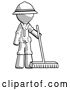 Clip Art of Retro Explorer Guy Standing with Industrial Broom by Leo Blanchette