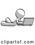 Clip Art of Retro Guy Using Laptop Computer While Lying on Floor Side Angled View by Leo Blanchette