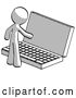 Clip Art of Retro Guy Using Large Laptop Computer by Leo Blanchette