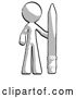 Clip Art of Retro Guy with Large Pencil Standing Ready to Write by Leo Blanchette