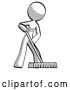 Clip Art of Retro Halftone Design Mascot Lady Cleaning Services Janitor Sweeping Floor with Push Broom by Leo Blanchette